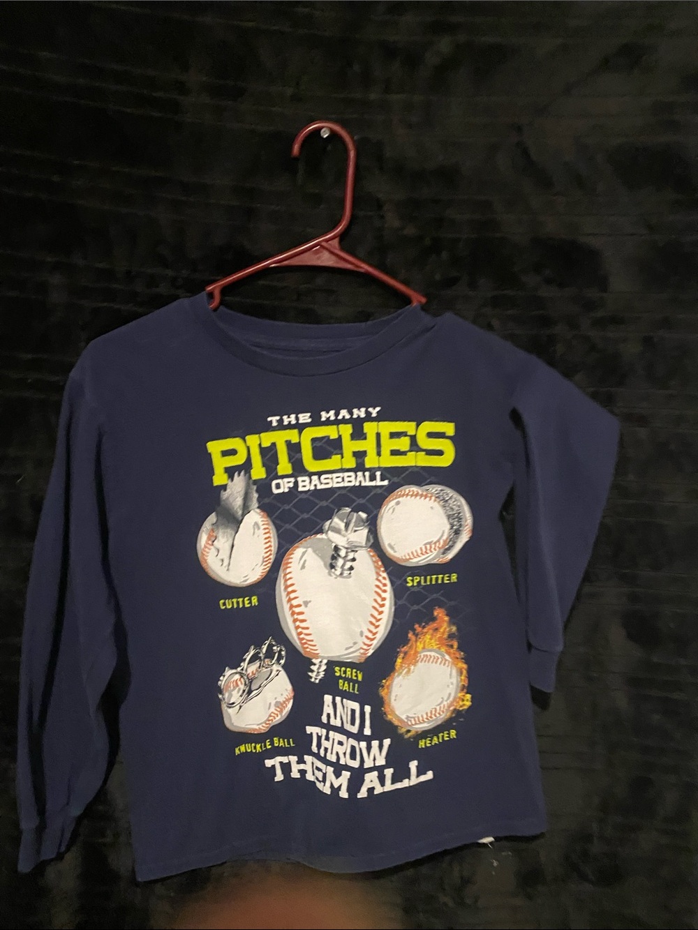 Gildan Navy Long Sleeve 'Pitches of Baseball' Graphic Tee